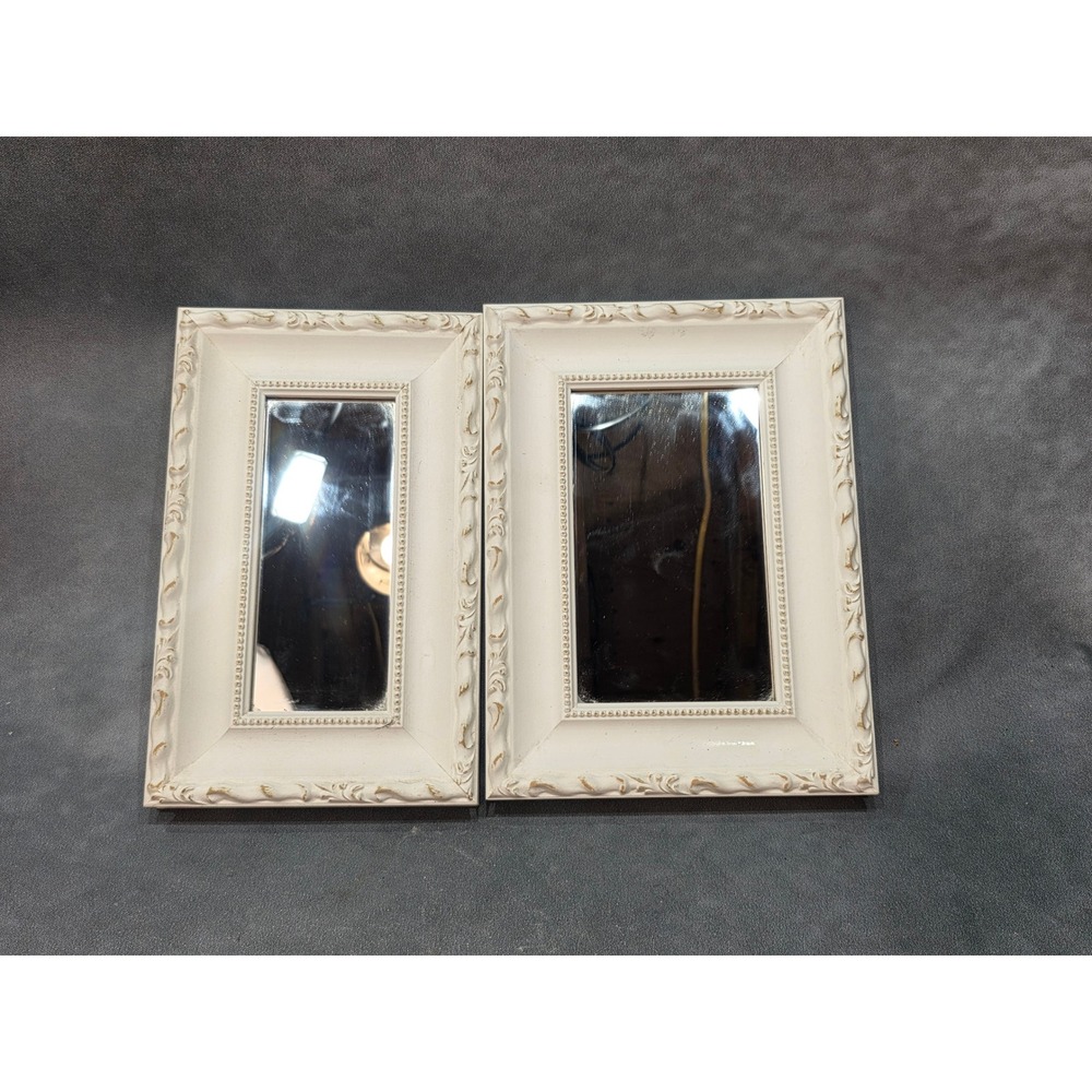 Vintage The Big Picture Custom Framed Mirrors Set of 2 Cream Distressed Ornate